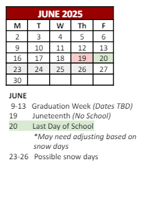 District School Academic Calendar for Mount Pleasant High School for June 2025