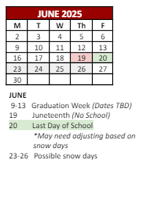 District School Academic Calendar for Lillian Feinstein Elementary, Sackett Street for June 2025