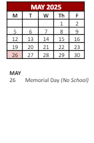 District School Academic Calendar for Lillian Feinstein Elementary, Sackett Street for May 2025