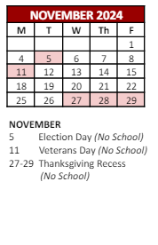 District School Academic Calendar for Lillian Feinstein Elementary, Sackett Street for November 2024