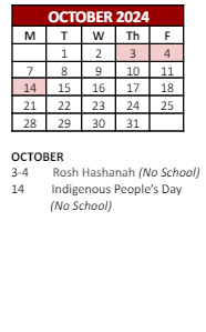 District School Academic Calendar for Gilbert Stuart Middle School for October 2024