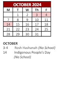 District School Academic Calendar for Lillian Feinstein Elementary, Sackett Street for October 2024