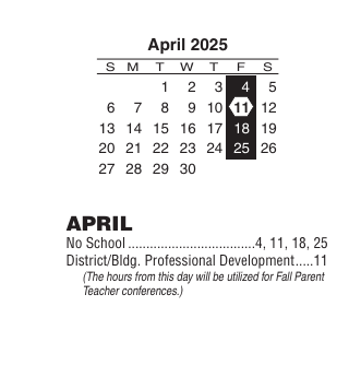 District School Academic Calendar for East High School for April 2025