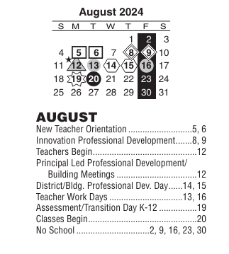 District School Academic Calendar for Freed Middle School for August 2024