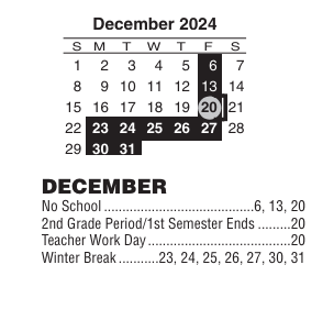 District School Academic Calendar for Goodnight Elementary School for December 2024