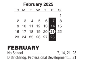 District School Academic Calendar for Park View Elementary School for February 2025