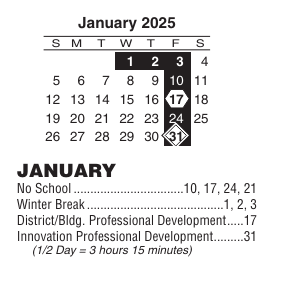 District School Academic Calendar for East High School for January 2025
