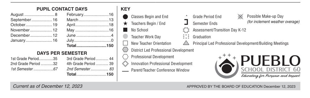District School Academic Calendar Key for Keating Continuing Education