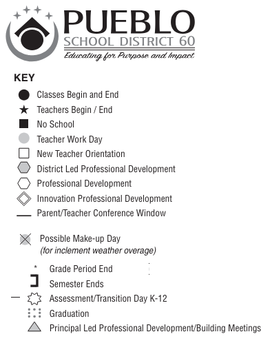 District School Academic Calendar Legend for Community Transition House