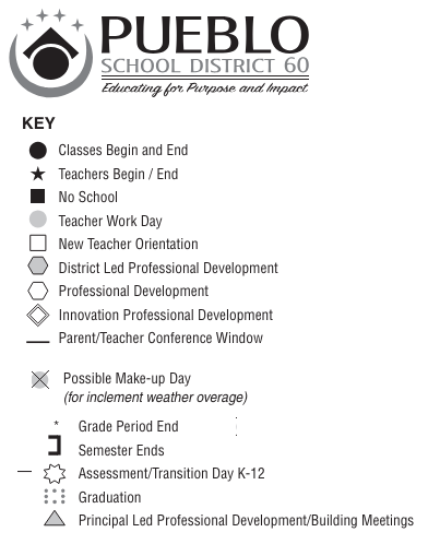 District School Academic Calendar Legend for Lemuel Pitts Middle School