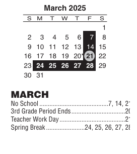 District School Academic Calendar for Minnequa Elementary School for March 2025