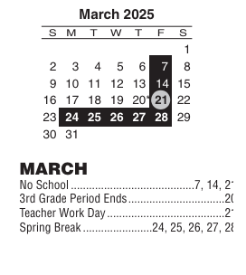 District School Academic Calendar for James H Risley Middle School for March 2025