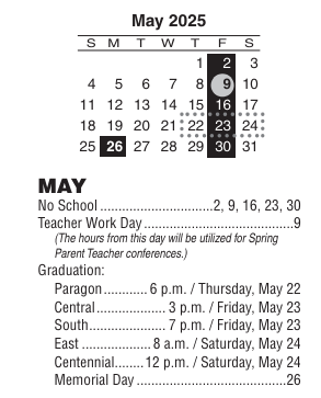 District School Academic Calendar for Centennial High School for May 2025