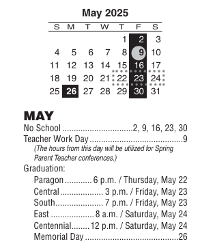 District School Academic Calendar for Community Transition House for May 2025