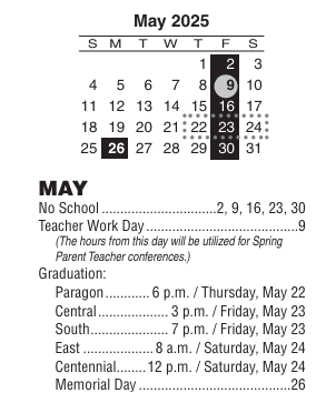 District School Academic Calendar for Park View Elementary School for May 2025