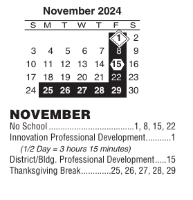 District School Academic Calendar for Youth & Family Academy Charter for November 2024