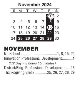 District School Academic Calendar for Dolores Huerta Preparatory High School for November 2024