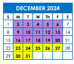 District School Academic Calendar for Kirkland Es for December 2024