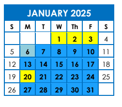 District School Academic Calendar for Kirkland Es for January 2025