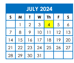 District School Academic Calendar for Kirkland Es for July 2024