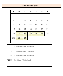 District School Academic Calendar for Mt View Elementary for December 2024