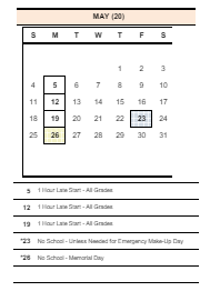 District School Academic Calendar for Mt View Elementary for May 2025