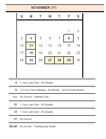 District School Academic Calendar for Mt View Elementary for November 2024