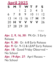 District School Academic Calendar for Broad Meadows Middle for April 2025