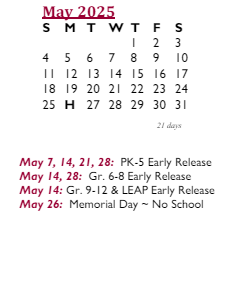 District School Academic Calendar for Broad Meadows Middle for May 2025