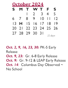 District School Academic Calendar for Broad Meadows Middle for October 2024
