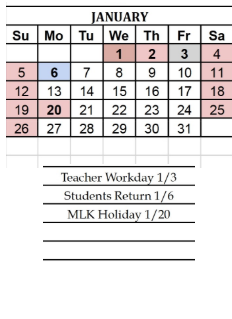District School Academic Calendar for West Side Middle School for January 2025