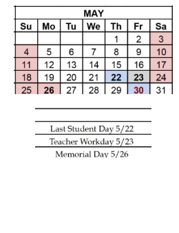 District School Academic Calendar for West Side Middle School for May 2025
