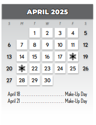 District School Academic Calendar for P A S S Learning Ctr for April 2025
