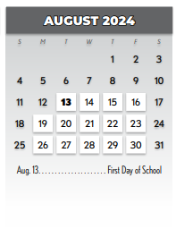 District School Academic Calendar for Richardson West Junior High for August 2024