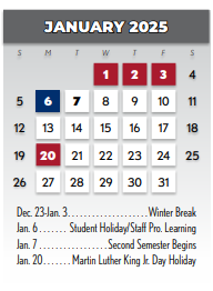 District School Academic Calendar for Lake Highlands Freshman Center for January 2025