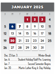 District School Academic Calendar for Lake Highlands High School for January 2025