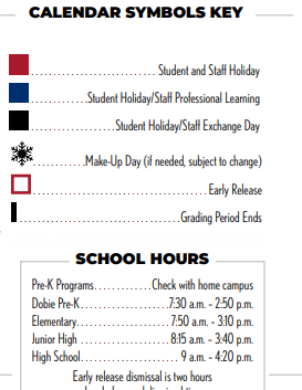District School Academic Calendar Legend for Math/science/tech Magnet