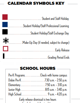 District School Academic Calendar Legend for Big Springs Elementary