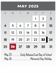 District School Academic Calendar for Richardson Heights Elementary for May 2025