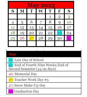 District School Academic Calendar for Forest Hills Spec Educ Coop for May 2025