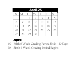District School Academic Calendar for Paul C Garrison Elem Sch for April 2025