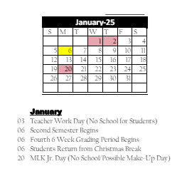 District School Academic Calendar for Paul C Garrison Elem Sch for January 2025