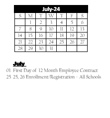District School Academic Calendar for Paul C Garrison Elem Sch for July 2024