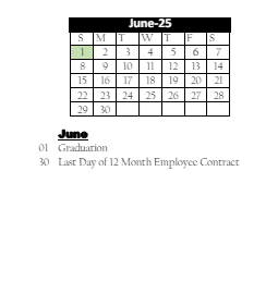District School Academic Calendar for Paul C Garrison Elem Sch for June 2025