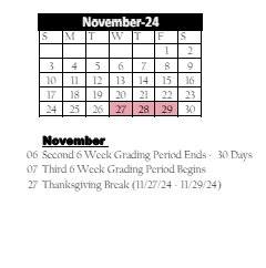 District School Academic Calendar for Paul C Garrison Elem Sch for November 2024