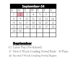 District School Academic Calendar for Paul C Garrison Elem Sch for September 2024