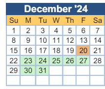 District School Academic Calendar for Sego Middle School for December 2024