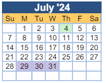 District School Academic Calendar for Hephzibah Elementary School for July 2024