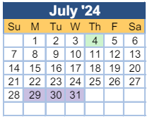 District School Academic Calendar for Richmond County Alternative School for July 2024