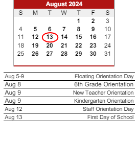 District School Academic Calendar for Henry S Evans Elementary Sch for August 2024